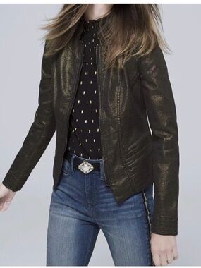 WHBM Brown Coated Moto Jacket EUC